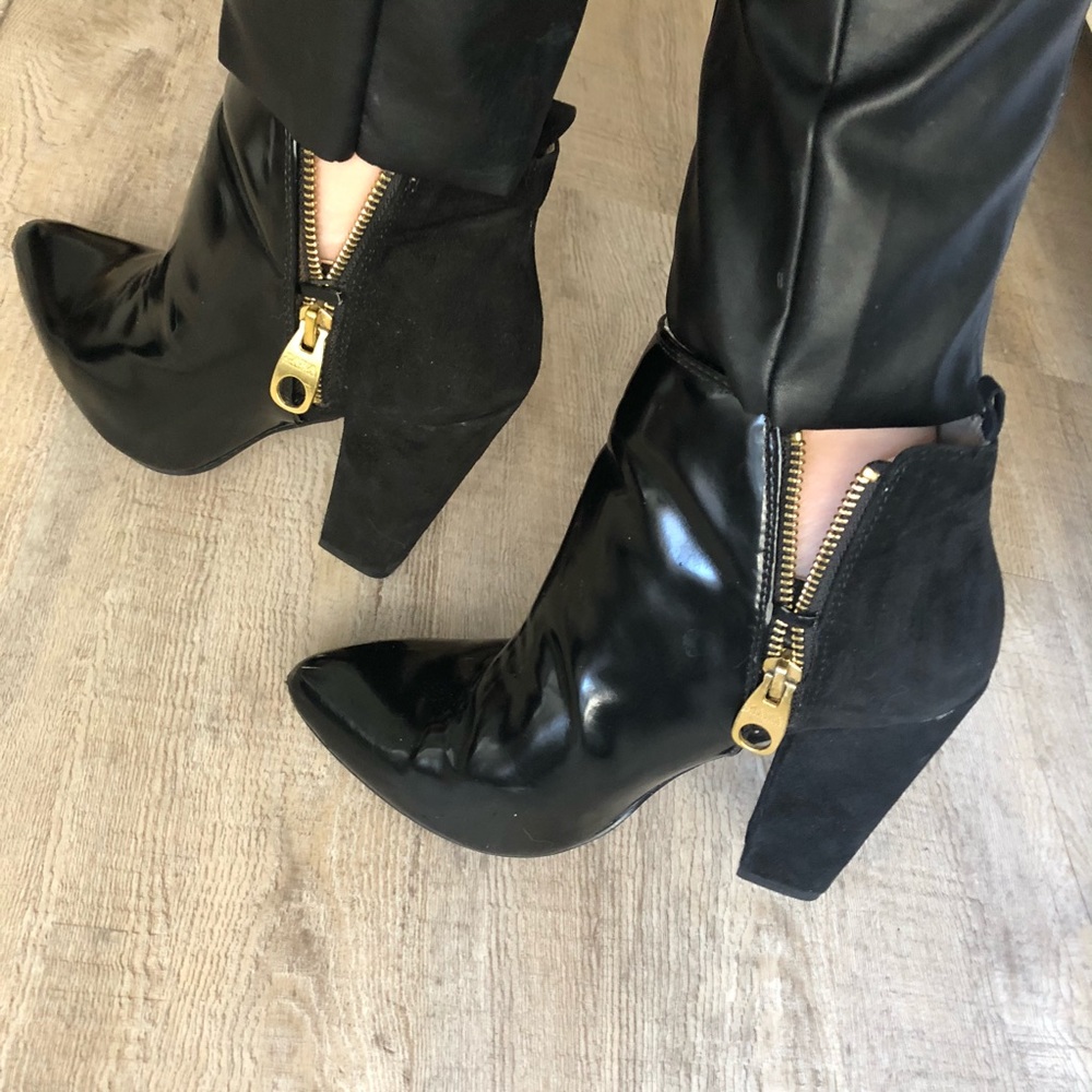 ZARA | Black Suede and Patent Heeled Booties